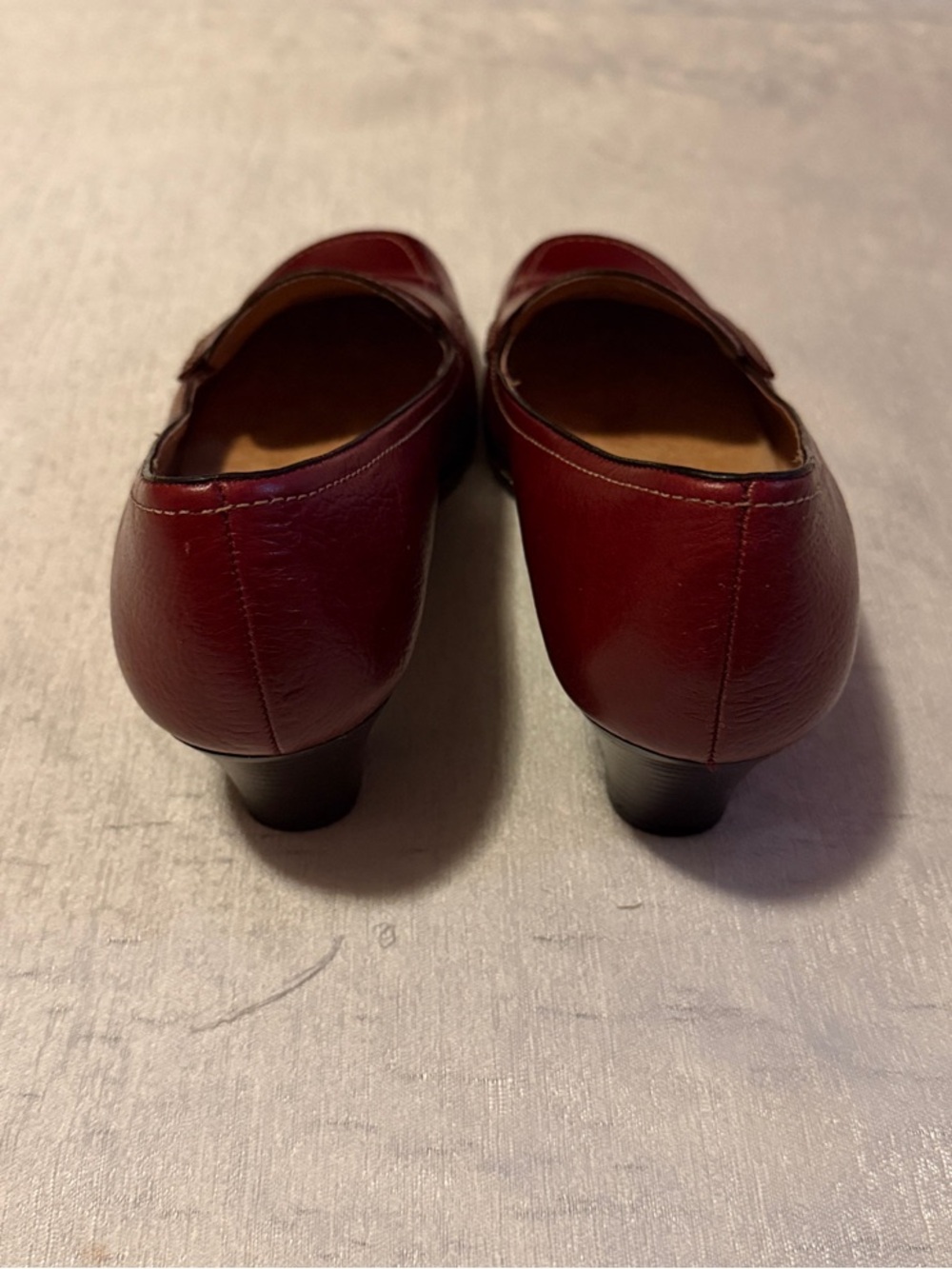 Softspots Women's Deep Wine Leather Penny Loafer Heels - Picture 3 of 6